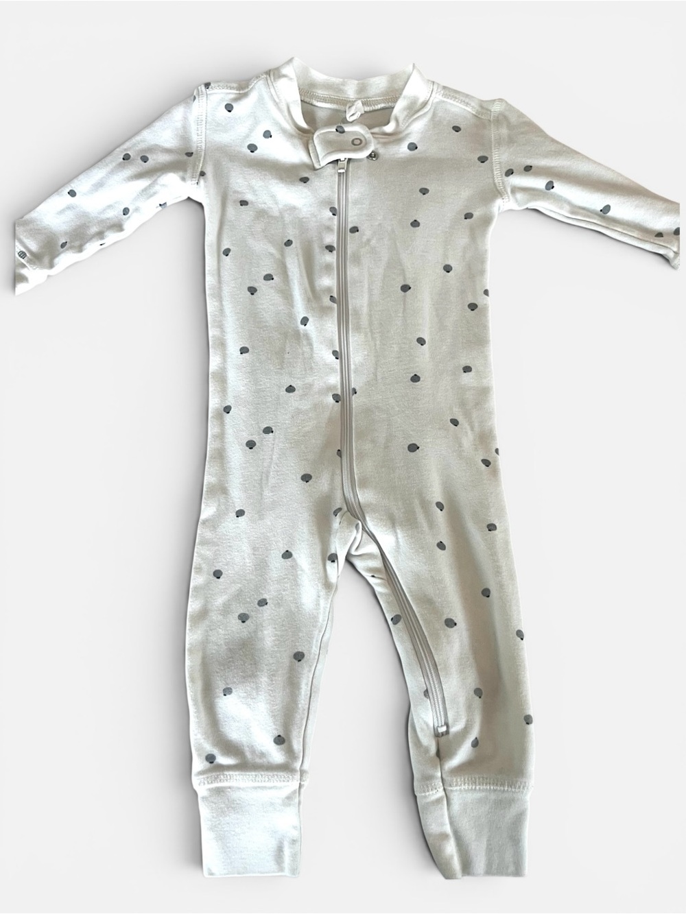 Quincy Mae Off White Zip Footie with small gray fruit detail